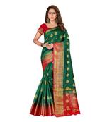 Green woven nylon saree with blouse
