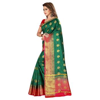 Green woven nylon saree with blouse 2