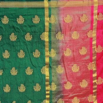 Green woven nylon saree with blouse 4