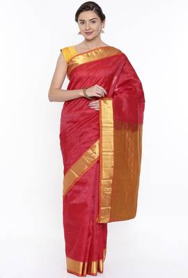 CLASSICATE From The House Of The Chennai Silks Women's Red Dharmavaram Silk Saree With Running Blouse 1
