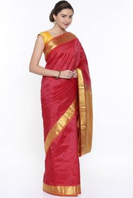 CLASSICATE From The House Of The Chennai Silks Women's Red Dharmavaram Silk Saree With Running Blouse 2