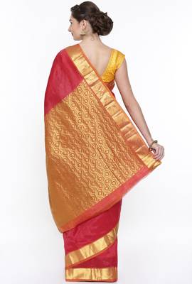 CLASSICATE From The House Of The Chennai Silks Women's Red Dharmavaram Silk Saree With Running Blouse 3