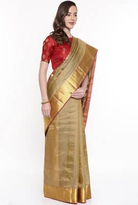 CLASSICATE From The House Of The Chennai Silks Women's Beige Dharmavaram Silk Saree With Running Blouse 2