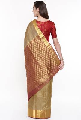 CLASSICATE From The House Of The Chennai Silks Women's Beige Dharmavaram Silk Saree With Running Blouse 3