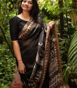 Multicolor Printed Tassar Silk Saree With Blouse