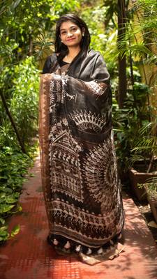 Multicolor Printed Tassar Silk Saree With Blouse 2