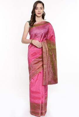 CLASSICATE From The House Of The Chennai Silks Women's Pink Dharmavaram Silk Saree With Running Blouse 1