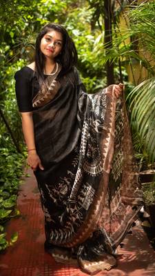 Multicolor Printed Tassar Silk Saree With Blouse 3