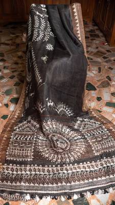 Multicolor Printed Tassar Silk Saree With Blouse 4