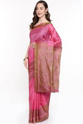 CLASSICATE From The House Of The Chennai Silks Women's Pink Dharmavaram Silk Saree With Running Blouse 2