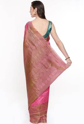 CLASSICATE From The House Of The Chennai Silks Women's Pink Dharmavaram Silk Saree With Running Blouse 3