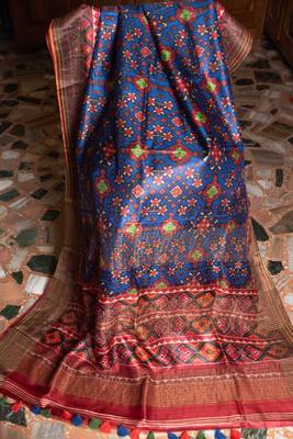 Multicolor Printed Tassar Silk Saree With Blouse 5