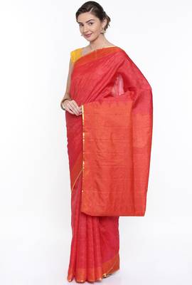 CLASSICATE From The House Of The Chennai Silks Women's Red Dharmavaram Silk Saree With Running Blouse 2