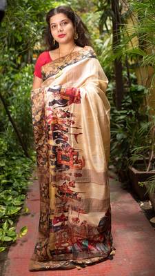 Multicolor Printed Tassar Silk Saree With Blouse 1