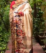 Multicolor Printed Tassar Silk Saree With Blouse