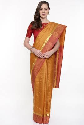 CLASSICATE From The House Of The Chennai Silks Women's Golden Dharmavaram Silk Saree With Running Blouse 1