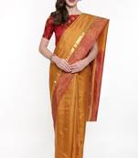 CLASSICATE From The House Of The Chennai Silks Women's Golden Dharmavaram Silk Saree With Running Blouse