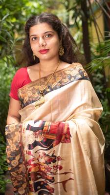 Multicolor Printed Tassar Silk Saree With Blouse 3