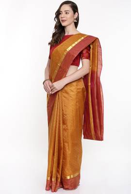 CLASSICATE From The House Of The Chennai Silks Women's Golden Dharmavaram Silk Saree With Running Blouse 2