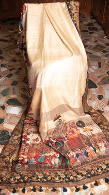 Multicolor Printed Tassar Silk Saree With Blouse 4