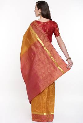 CLASSICATE From The House Of The Chennai Silks Women's Golden Dharmavaram Silk Saree With Running Blouse 3