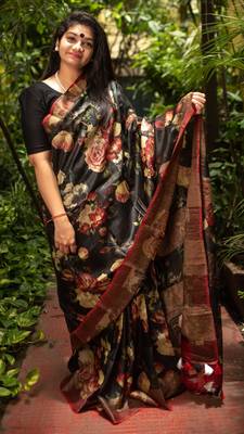 Multicolor Printed Tassar Silk Saree With Blouse 1