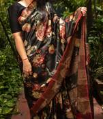 Multicolor Printed Tassar Silk Saree With Blouse