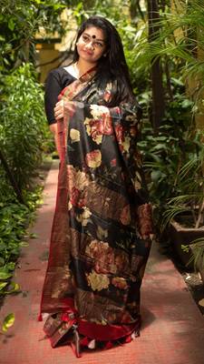 Multicolor Printed Tassar Silk Saree With Blouse 2