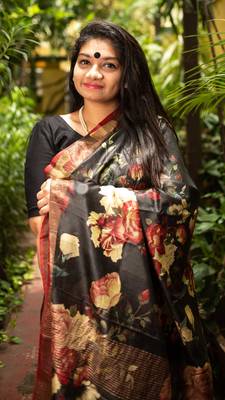 Multicolor Printed Tassar Silk Saree With Blouse 3