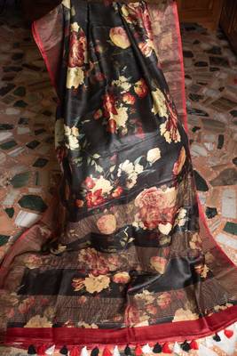 Multicolor Printed Tassar Silk Saree With Blouse 4