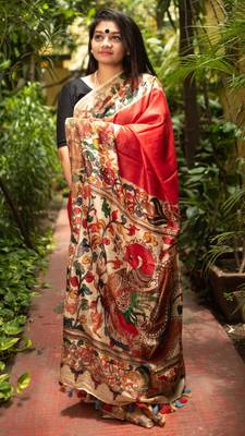 Multicolor Printed Tassar Silk Saree With Blouse 1
