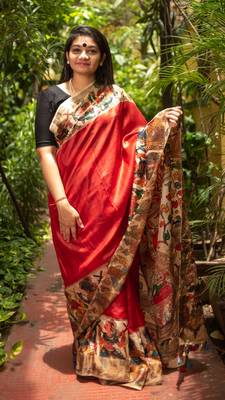 Multicolor Printed Tassar Silk Saree With Blouse 2