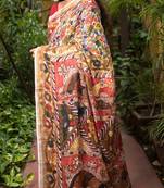 Multicolor Printed Tassar Silk Saree With Blouse