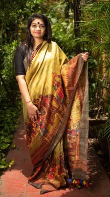 Multicolor Printed Tussar Saree With Blouse 1