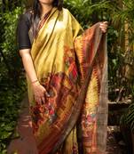 Multicolor Printed Tussar Saree With Blouse