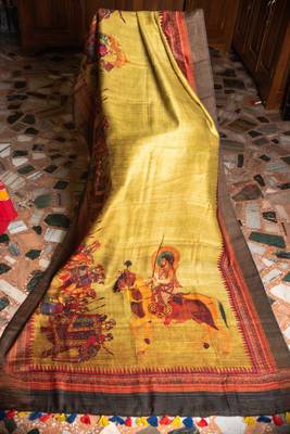 Multicolor Printed Tussar Saree With Blouse 3