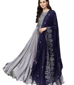 Grey Satin Silk Embroidered Kurta Dupatta Set