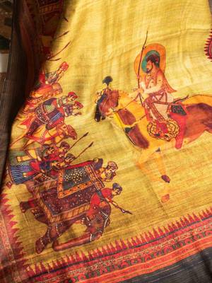 Multicolor Printed Tussar Saree With Blouse 4