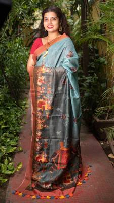 Multicolor Printed Mulberry Tussar Silk Saree With Blouse 1