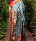 Multicolor Printed Mulberry Tussar Silk Saree With Blouse