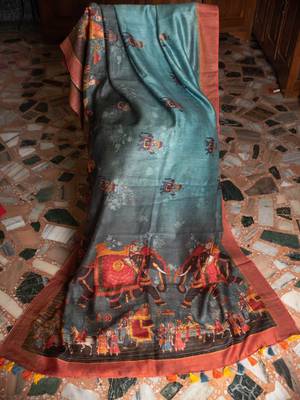 Multicolor Printed Mulberry Tussar Silk Saree With Blouse 3