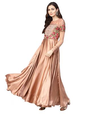 Rose Gold Satin Silk Embroidered Kurta Dupatta Set 2