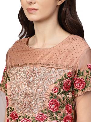 Rose Gold Satin Silk Embroidered Kurta Dupatta Set 4