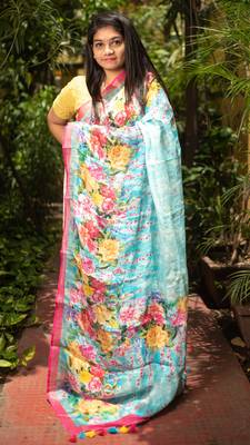 Multicolor Printed Tassar Silk Saree With Blouse 1