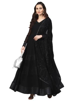 Black Georgette Embroidered Kurta Dupatta Set 1