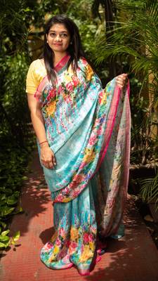 Multicolor Printed Tassar Silk Saree With Blouse 2
