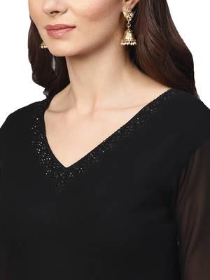 Black Georgette Embroidered Kurta Dupatta Set 3