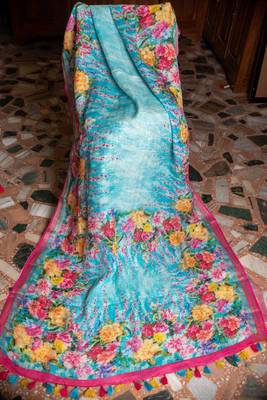 Multicolor Printed Tassar Silk Saree With Blouse 3