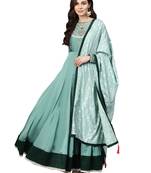 Green Silky Georgette Embroidered Kurta Dupatta Set