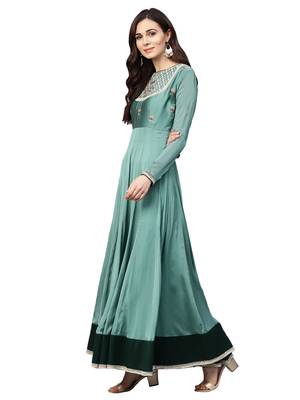 Green Silky Georgette Embroidered Kurta Dupatta Set 2